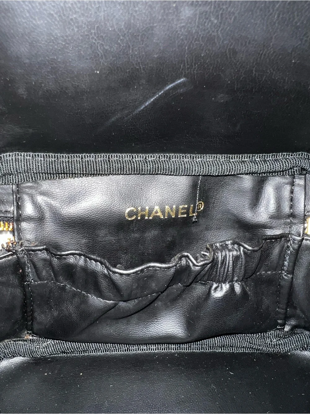 Chanel Black Quilted Leather Top-Handle Vanity with Gold Zipper
